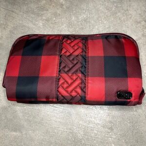 NWOT Lug Buffalo Plaid Travel Organizer Cosmetic Bag Red Black Checkered Quilted